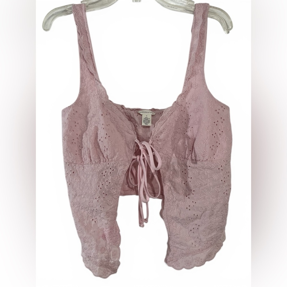 Aéropostale Pink Eyelet Lace Tie Front Crop Top Size Small Coquette Balletcore